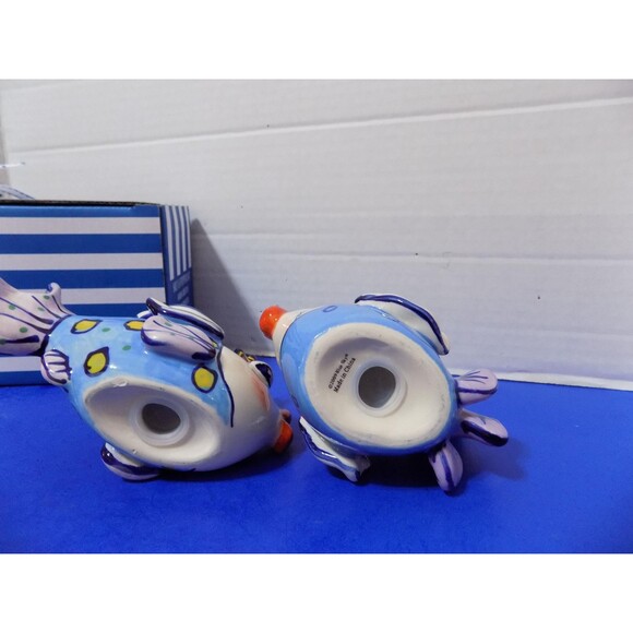 NEW Diane Blue Sky Clay Works Fancy Fish Salt & Pepper Shakers Anthropomorphic - Picture 5 of 8